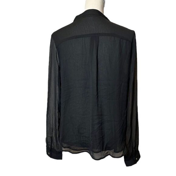 NWOT Tommy Hilfiger Black Ruffle Tie Front Sheer Sleeve Blouse Size Medium - Picture 3 of 9